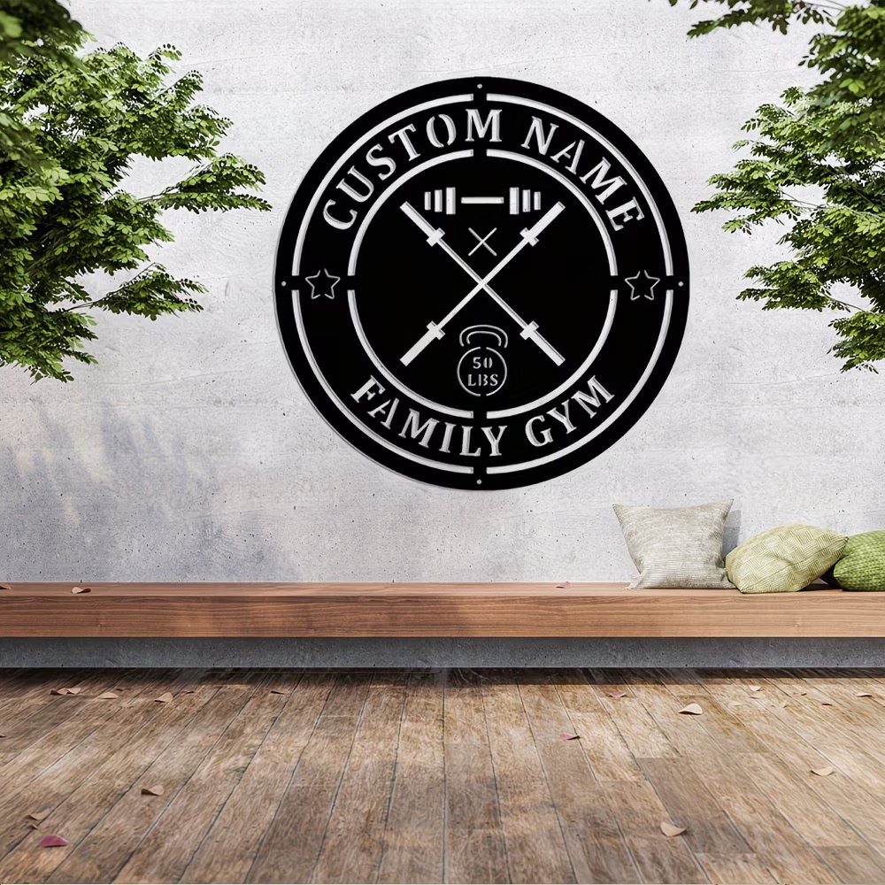 Home Gym Names - Metalowy szyld na siłownię z sylwetkami