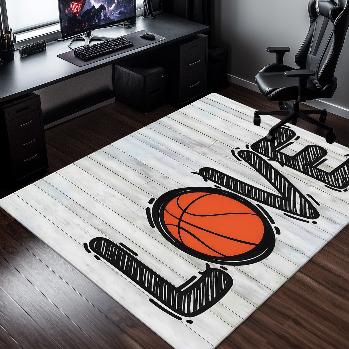 Home Gym And Basketball Court - Dywan z teksturą drewna boiska do