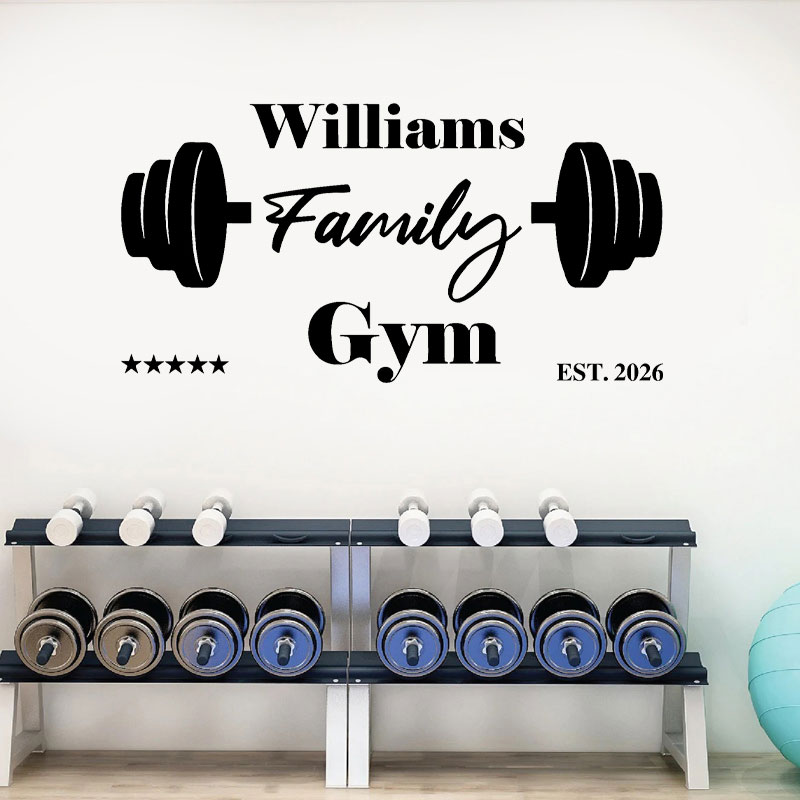 Home Gym Names - Naklejka ścienna na siłownię z własnym