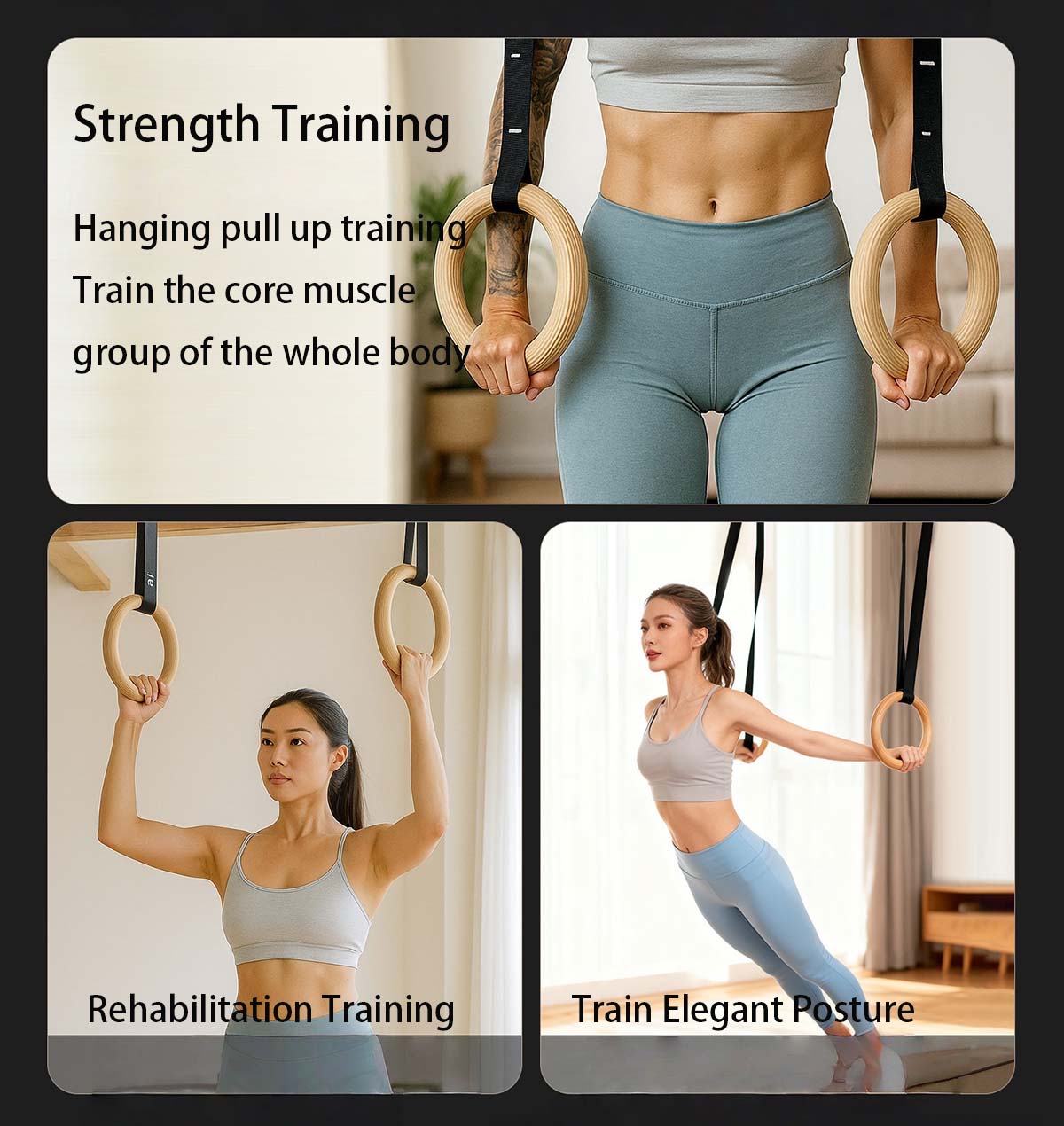 Regulowane drewniane kółka gim – Gymnastic Rings Wooden recenzja i cena
